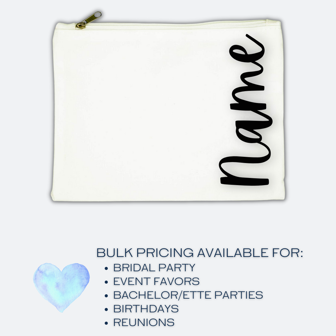 Personalized Fabric Zipper Pouch | Name or Bridal Party Title