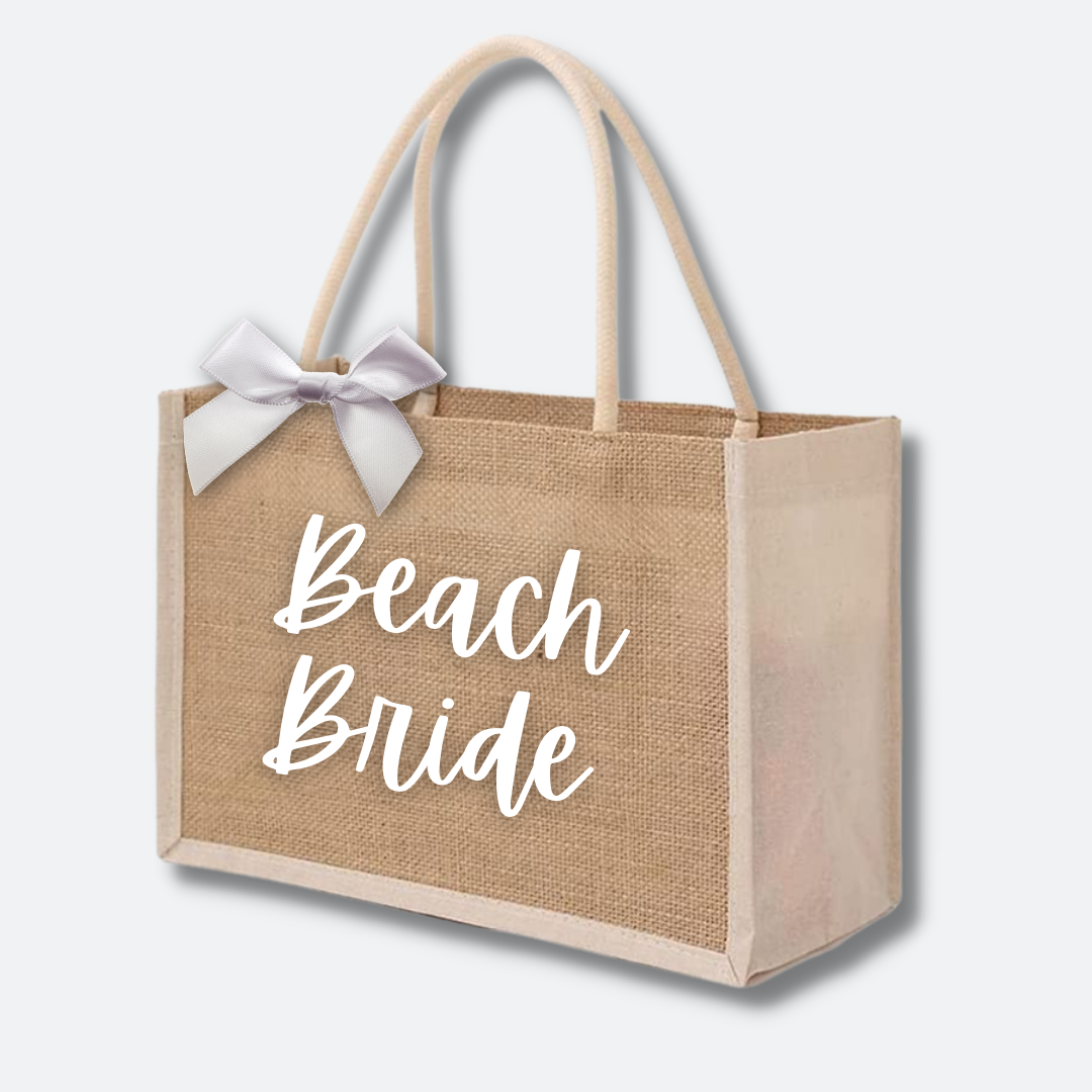 Personalized Jute Beach Bag | Name or Bridal Party Title