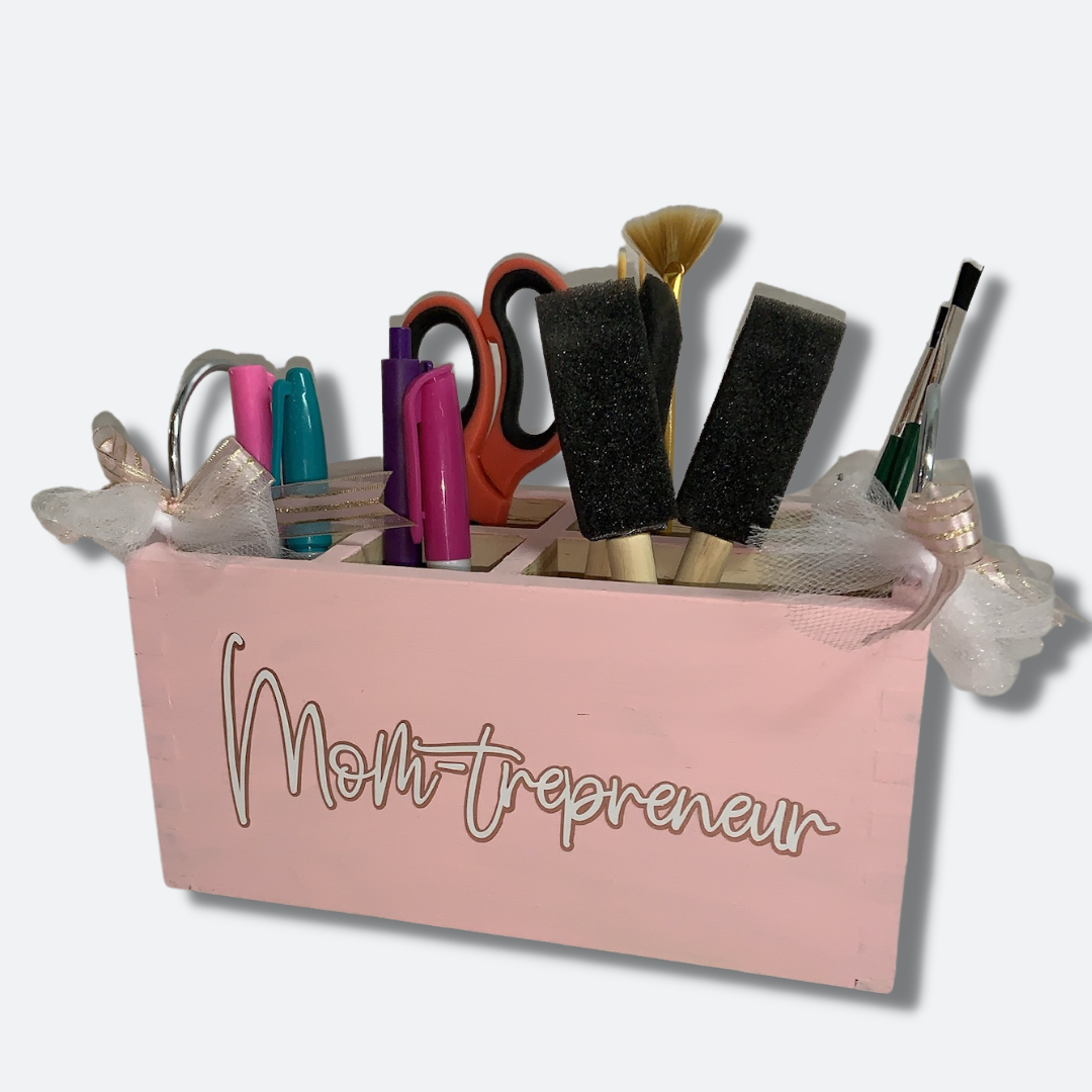 Mom·trepreneur Desktop Organizer | Pencil Holder | Wood Pencil Cup Holder