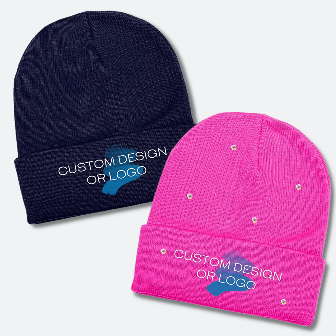 Branded Beanie | Party Favor | Your Logo or Custom Design | Blinged Out